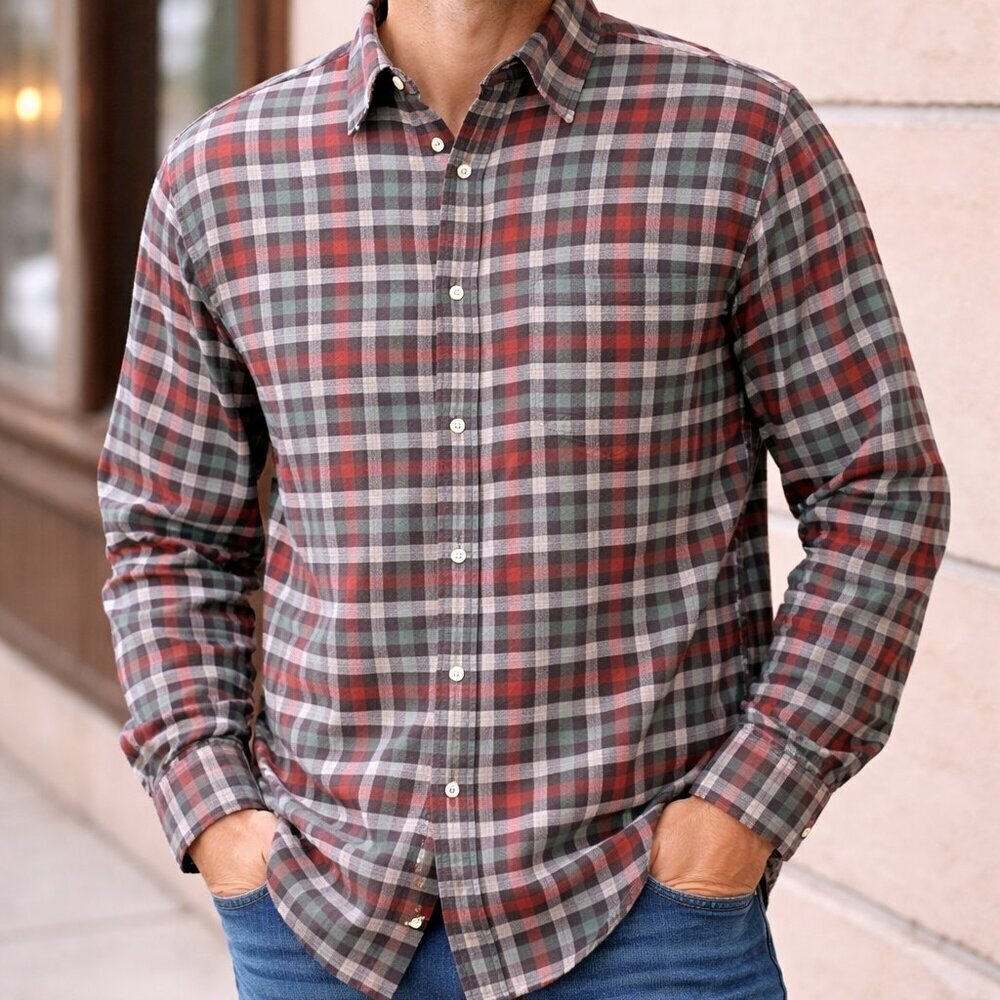 Lands' End Mens Flannel Shirt Size Large Plaid Button Down Long Sleeve